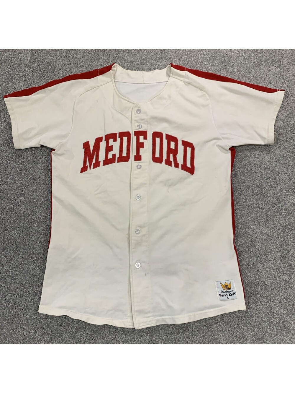 MacGregor Sand-Knit Medford Baseball Jersey Vintage 80s USA Red Cream Men’s L